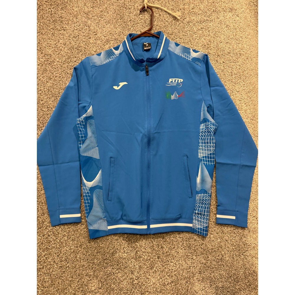 Joma Track Jacket Men L Blue FITP Italy Tennis Padel Full Zip Athletic Geometric